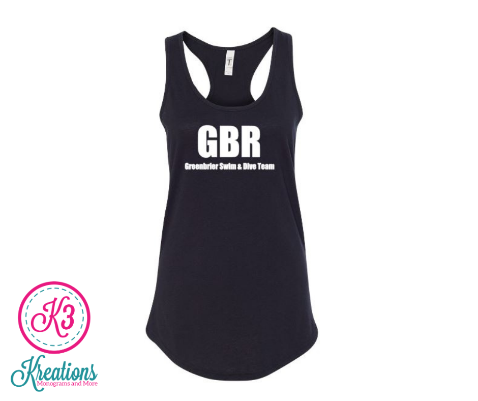 Ladies Ideal Racerback Black Out Tank with Choice of Greenbrier Logo