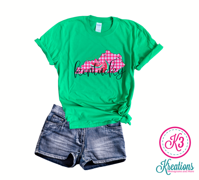 Adult Kentucky State Watermelon Embroidered Softstyle Green Short Sleeve Tee