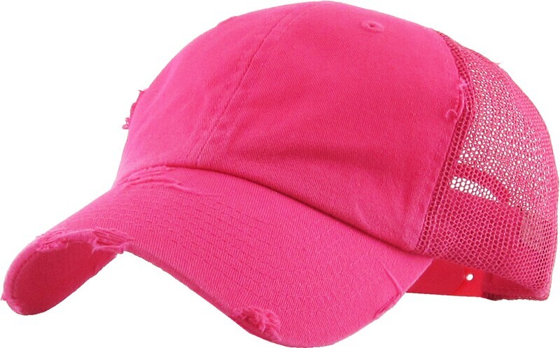KY Round Leather Patch Distressed Trucker Cap