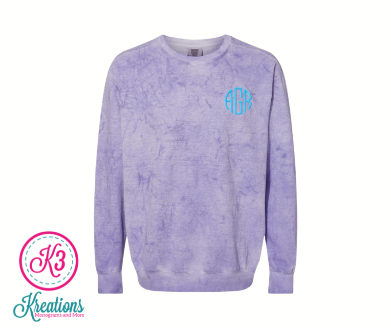 Adult Left Chest Monogrammed Comfort Colors Color Blast Crewneck Sweatshirt