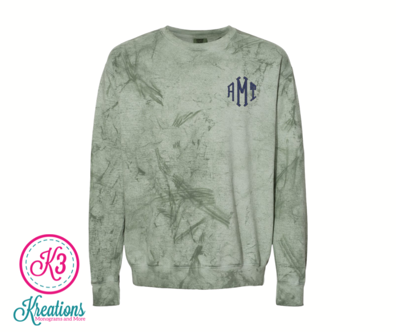 Adult Left Chest Monogrammed Comfort Colors Color Blast Green Crewneck Sweatshirt