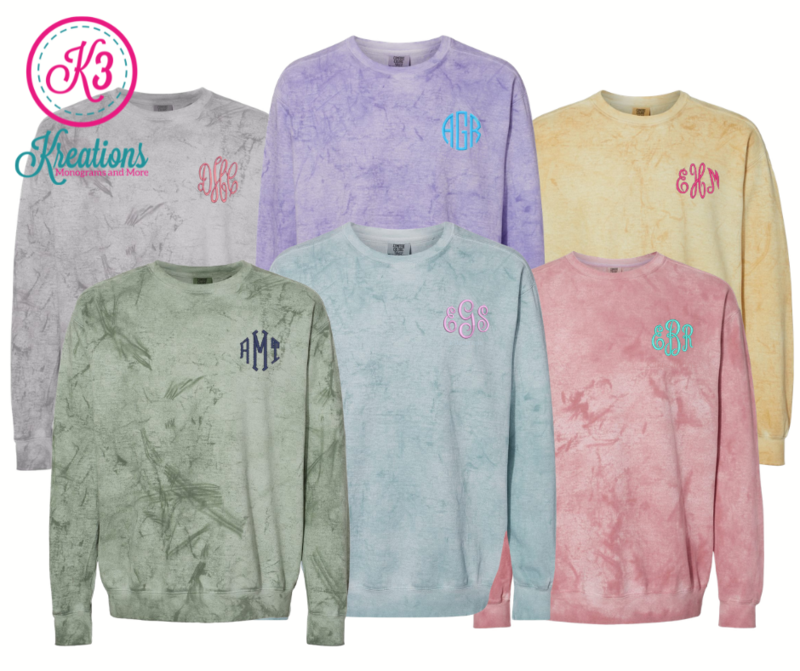 Adult Left Chest Monogrammed Comfort Colors Color Blast Crewneck Sweatshirt