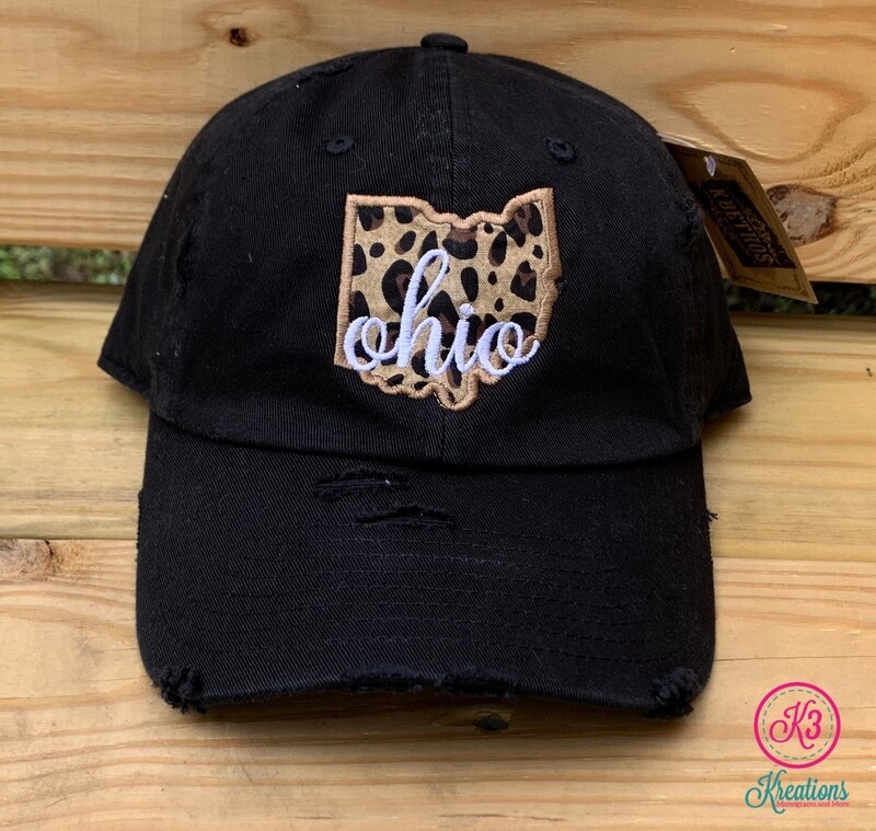 State Leopard Embroidered Distressed Cap