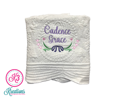 Personalized Tulip Antique White Baby Quilt