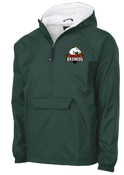 Adult Charles River 1/2 Zip Lined Rain Pullover with embroidered left chest Douglass Broncos Logo (FDF)