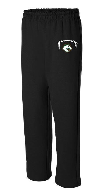 Adult Black Open Bottom Sweatpants with Embroidered Football Laces and Bronco (FDF)