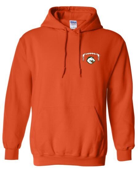 Football Laces and Bronco Left Chest Embroidered Hooded Sweatshirt