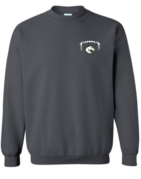 Adult Football Laces and Bronco Left Chest Embroidered Crewneck Sweatshirt