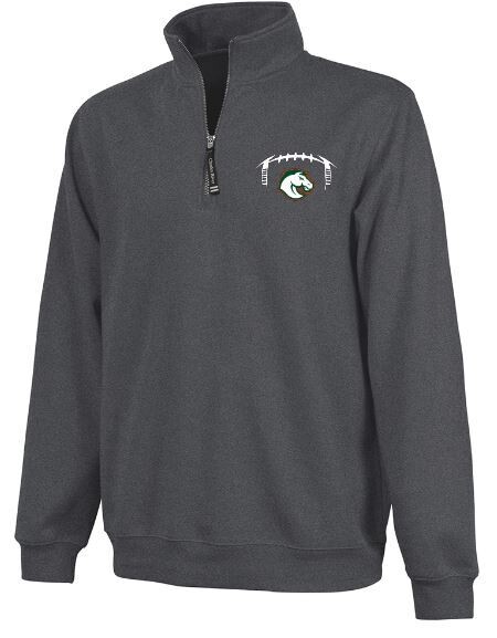 Adult Charles River 1/4 Zip Fleece Pullover with Embroidered Left Chest Football Laces and Bronco