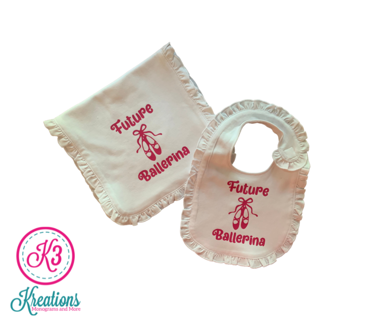 Future Ballerina White Ruffle Bib &amp; Burp Cloth
