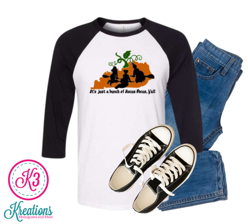 Adult It's Just a Bunch of Hocus Pocus Y'all Kentucky State Raglan Tee