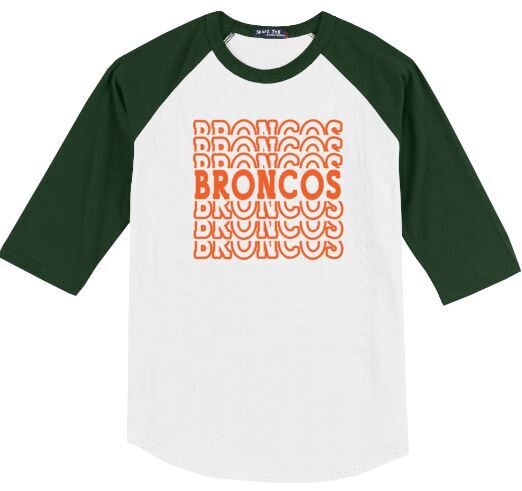 Adult Broncos Stacked Baseball Style Tee
