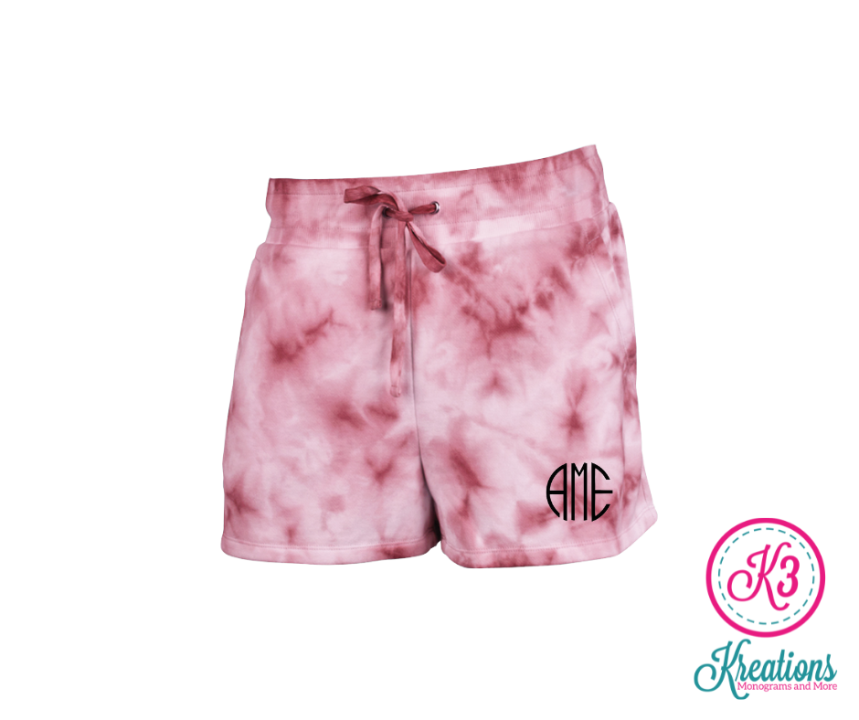 Ladies Washed Red Tie-Dye Shorts