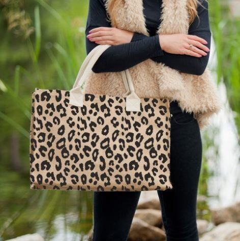 Leopard Burlap Tote Bag