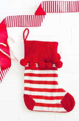 Red Stripe Pom-Pom Knit Stocking