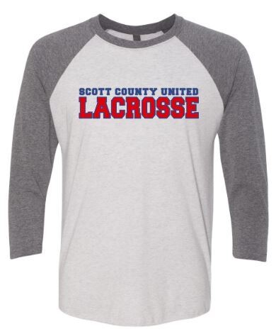Adult Scott County United Lacrosse Triblend Three-Quarter Sleeve Raglan Tee (SCUL)