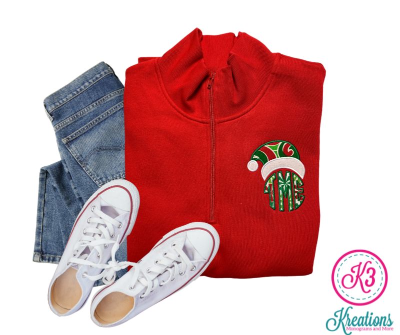Unisex Adult Monogram with Santa Hat Quarter Zip
