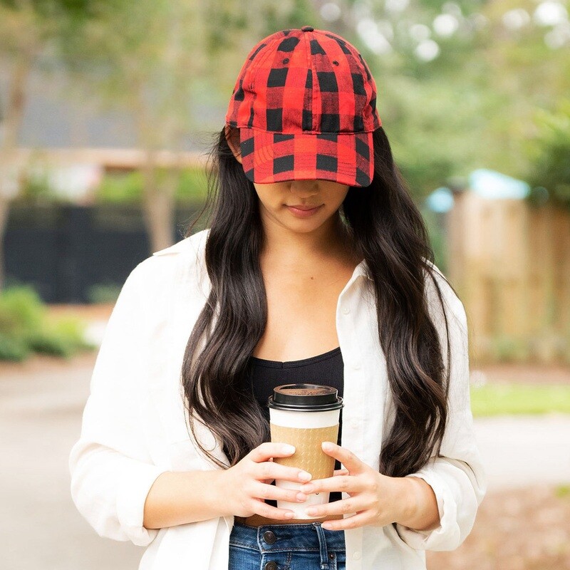 Red Buffalo Check Embroidered Monogram Ball Cap