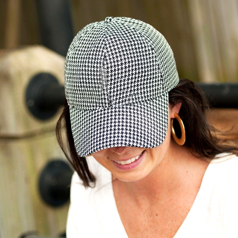 Houndstooth Embroidered Monogram Ball Cap