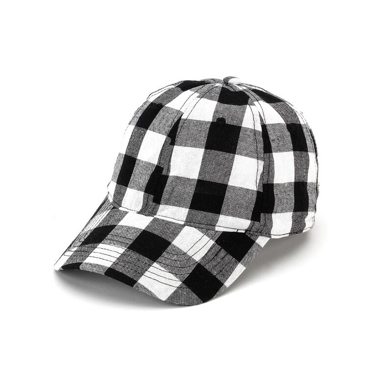 Black Buffalo Check Embroidered Monogram Ball Cap