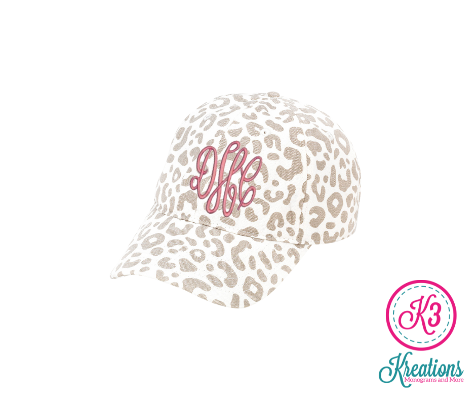 Natural Leopard Embroidered Monogram Ball Cap