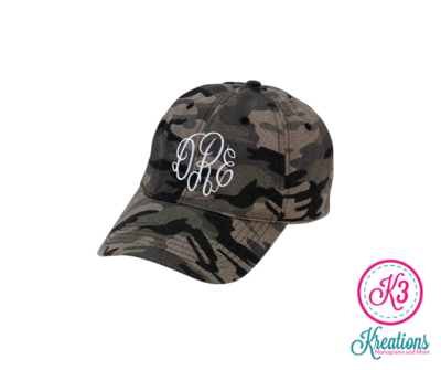 Black Camo Embroidered Monogram Ball Cap