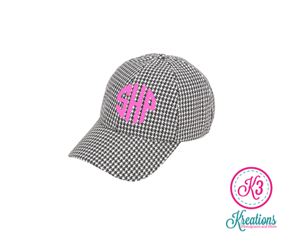 Houndstooth Embroidered Monogram Ball Cap