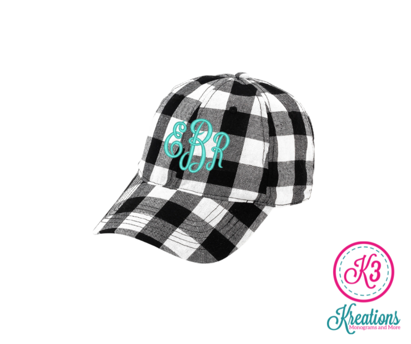 Black Buffalo Check Embroidered Monogram Ball Cap