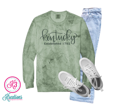 Adult Kentucky Established 1792 Comfort Colors Color Blast Green Crewneck Sweatshirt