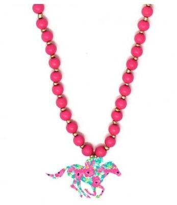 Hot Pink Necklace with Grace Derby Horse