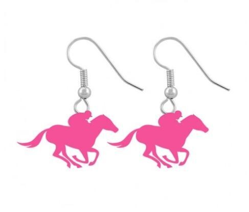 Hot Pink Derby Horse Earrings