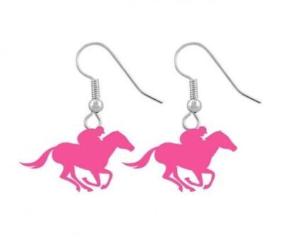 Hot Pink Derby Horse Earrings