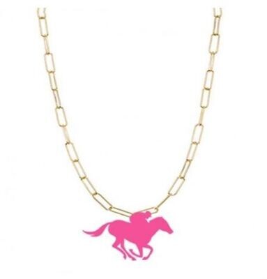 Gold Necklace with Hot Pink Derby Horse
