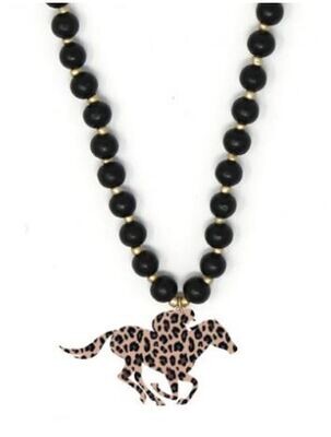 Black Necklace with Leopard Derby Horse