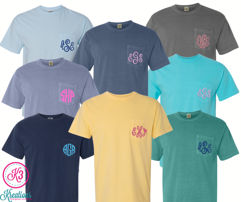 Adult Comfort Colors Monogrammed Pocket Short Sleeve Tee