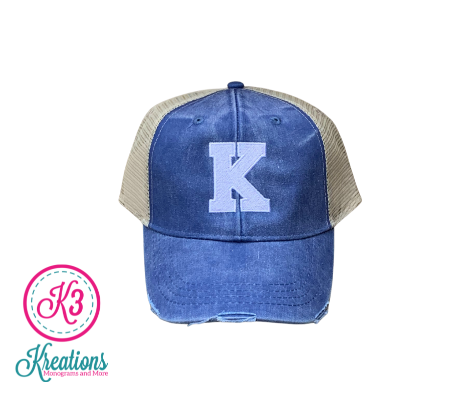 K Distressed Trucker Hat