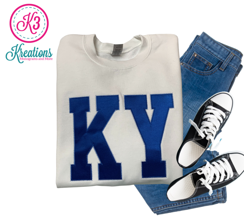 Adult KY Applique Crewneck Sweatshirt (Choose shirt color and fabric)