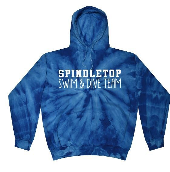 Spindletop Swim &amp; Dive Team Youth OR Adult Royal Tie-Dye Hooded Sweatshirt (SSD)