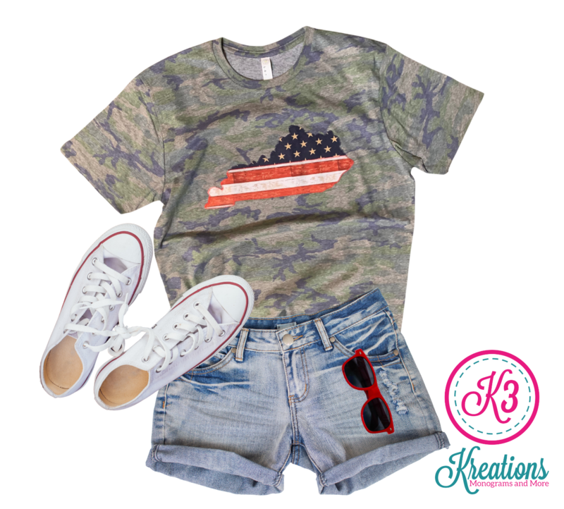 Adult Stars &amp; Stripes Kentucky State Vintage Camo Tee