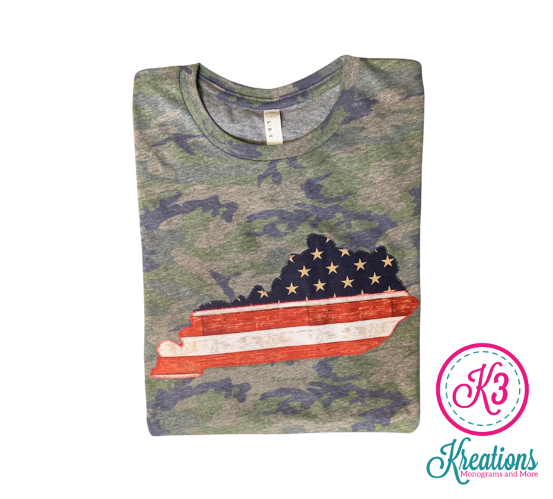 Adult Stars &amp; Stripes Kentucky State Vintage Camo Tee