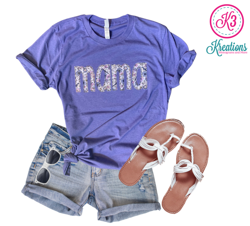 Adult Mama Floral Embroidered Triblend Short Sleeve Tee