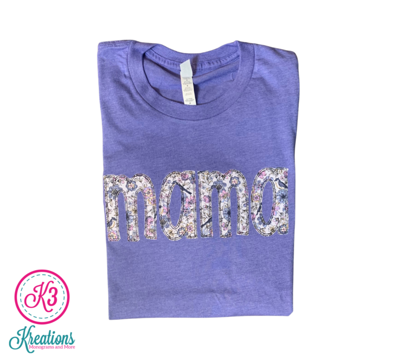Adult Mama Floral Embroidered Triblend Short Sleeve Tee