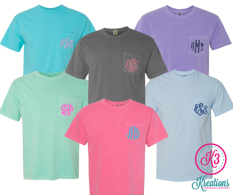 Adult Comfort Colors Monogrammed Pocket Short Sleeve Tee