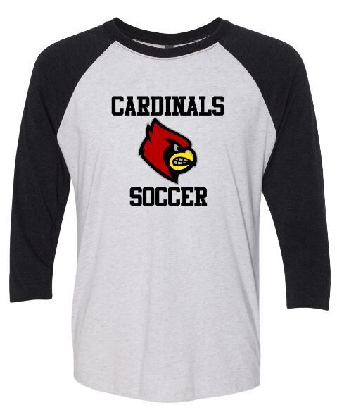 Adult Cardinals Soccer with Mascot Triblend Three-Quarter Sleeve Raglan Tee (SCS)