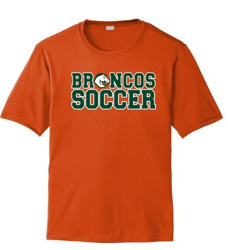 Youth or Adult Broncos Soccer with Mascot Sport-Tek® PosiCharge® Competitor™ Short OR Long Sleeve Tee (FDBS)