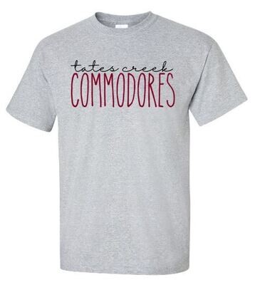 Tates Creek Commodores Unisex Short Sleeve Tee YOUTH and ADULT (TCDT)