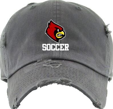 Distressed OR Non-Distressed Hat with Cardinal Soccer (SCS)