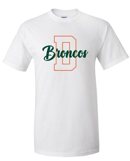 Youth or Adult D Broncos Gildan Short Sleeve Tee