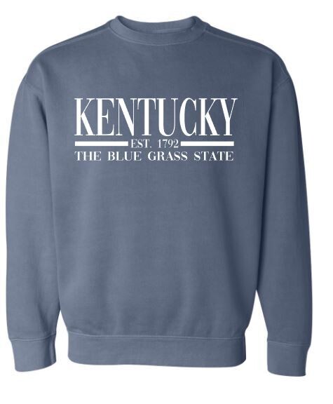 Adult Kentucky The Blue Grass State Comfort Colors Garment-Dyed Crewneck Sweatshirt