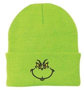 Grinch Face Embroidered Beanie